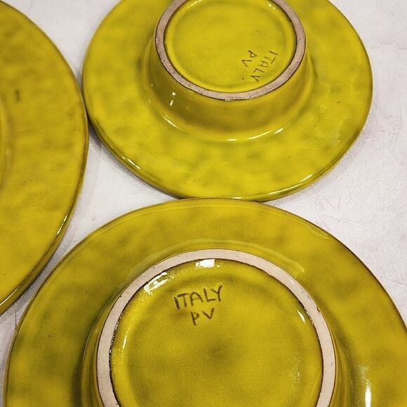 Set of 3 Vtg MC Italy 9"/ 7"/ 6.75" PV Peasant Village Pottery Yellow Ashtrays - Picture 14 of 16